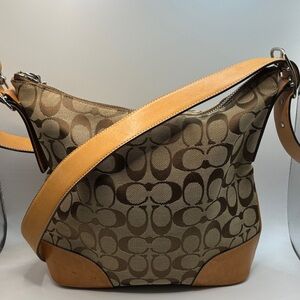 Coach Signature Beige and Brown Shoulder Bag